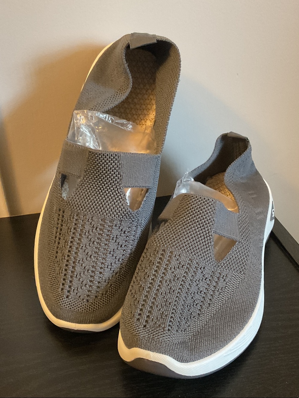 Skechers Women's Slip-On Knit Sneakers in Gray and White